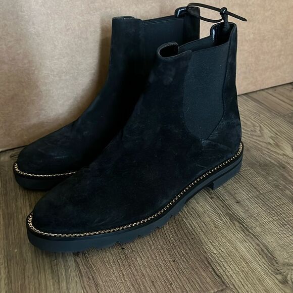 Stuart Weitzman Kolbie Gem Trim Pull-on Chelsea Boots 10B/ Black Suede $650 - Picture 1 of 5